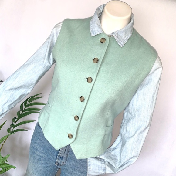 v i n t a g e :: Seafoam Wool Cashmere Longline Blazer Vest Set Bloomingdale’s - Picture 7 of 16